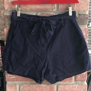 J. CREW FACTORY Navy Blue Linen Blend Shorts Attached Belt Pockets! Size 6